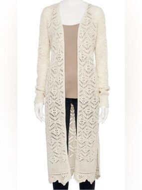 NWT Freshman 1996 Ivory Crochet Knit Duster Cardigan Boho Festival Medium